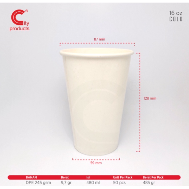 Jual Paper Cup 16oz COLD (480 ml) tanpa tutup/gelas minuman dingin ...