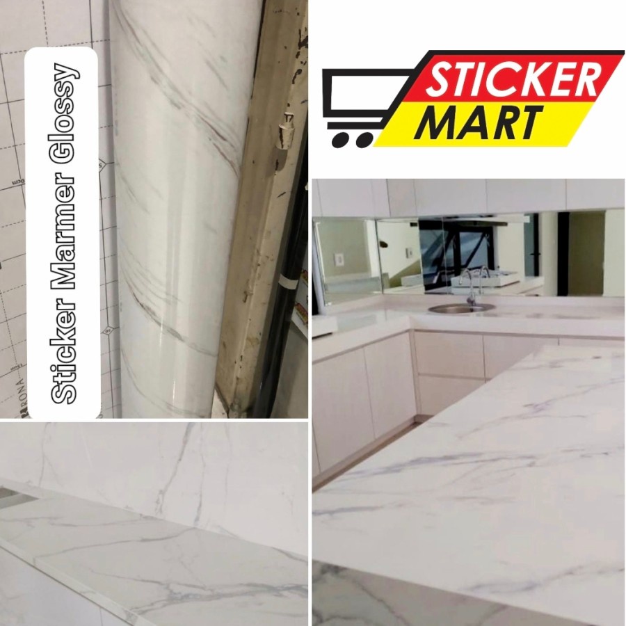Jual Sticker Marmer Granit Marble putih Glossy Premium 122cm murah ...