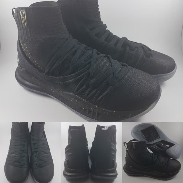 Sepatu Basket Under Armour Stephen Curry 5 High Cut Triple Black Hitam