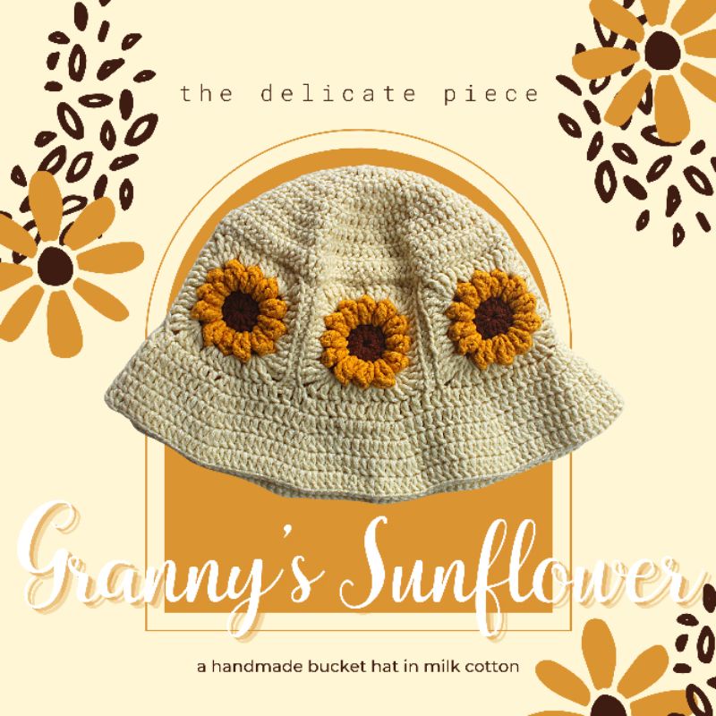 Jual Granny's Sunflower Crochet Bucket Hat / Bucket Hat Topi Rajut