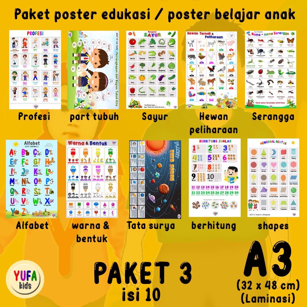 Jual Poster Paket 3 Isi 10 - Poster Edukasi Anak - Poster Belajar Anak ...