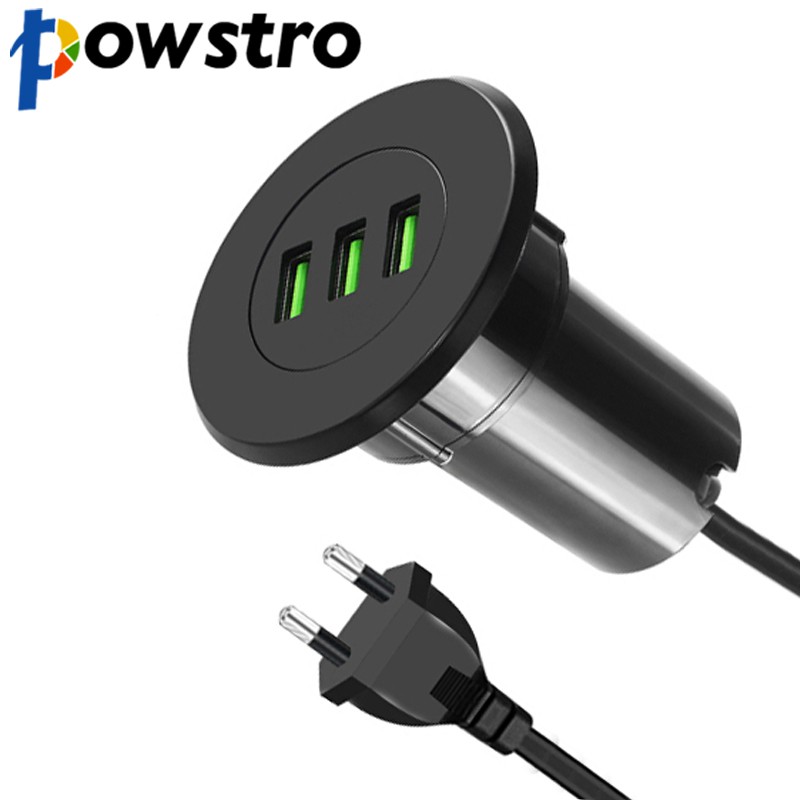Jual Powstro 3 Port Charger USB 5V 3.1A Desktop Hole Grommet Charger ...