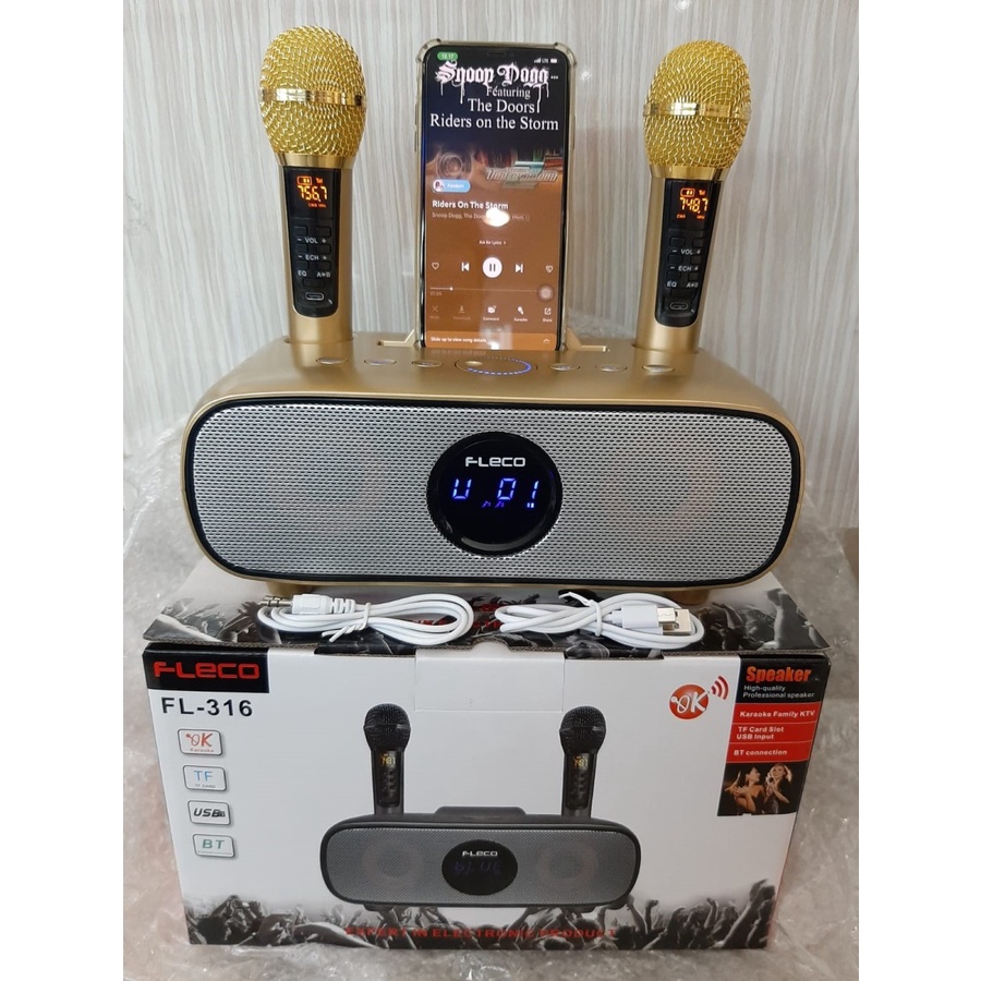 Jual COD SPEAKER BLUETOOTH KARAOKE WIRELESS FLECO FL-316 PLUS 2 MIC ...