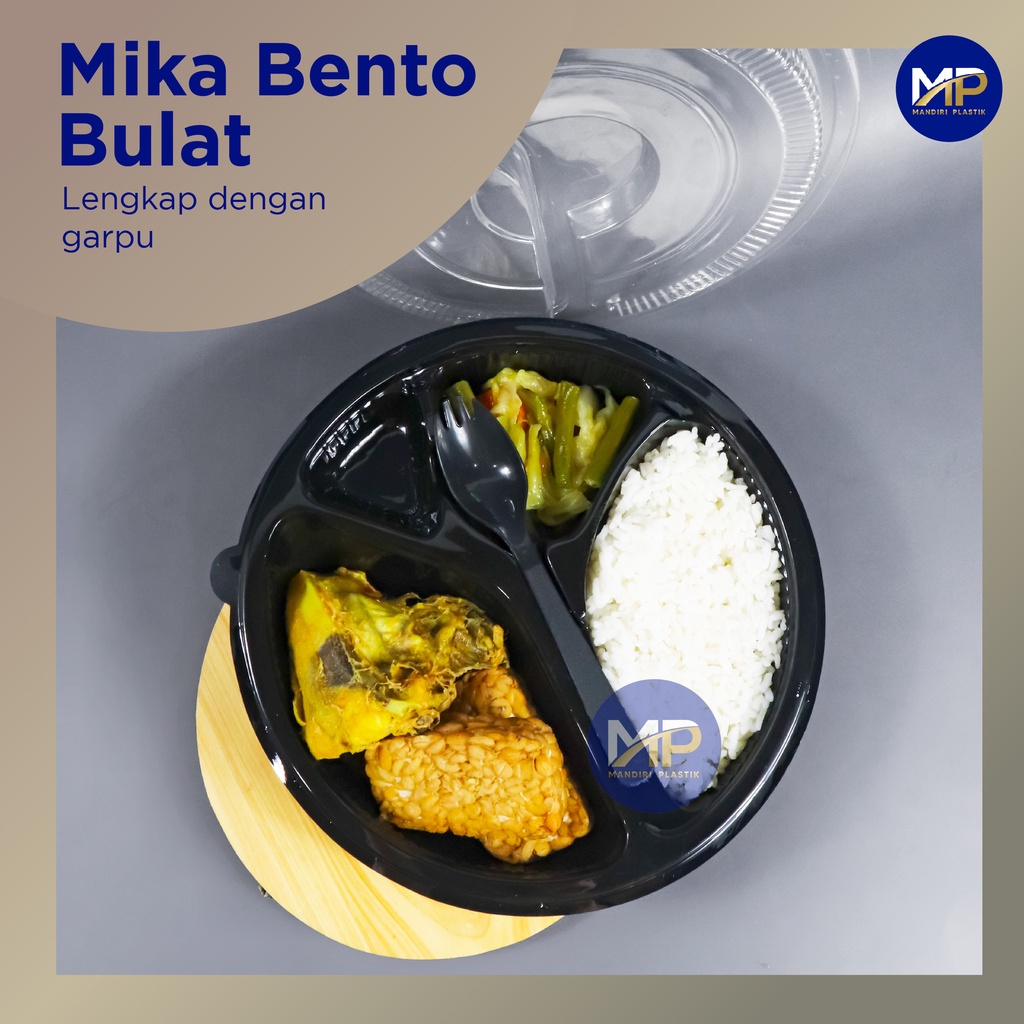 Jual Mika Bento Bulat Sekat 3 / Bento Mangkok / Mika Mangkok Sekat ...