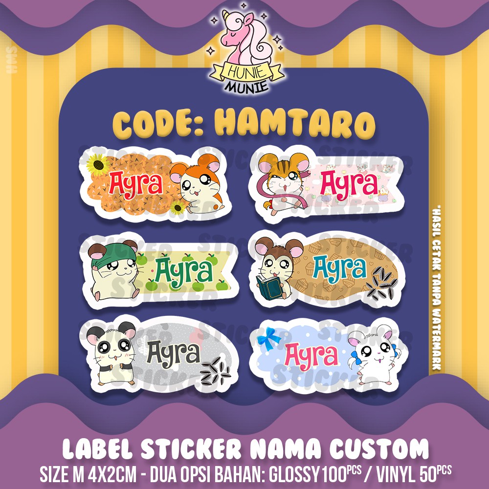 Jual Sticker Nama Custom - Hamtaro (100pcs+) Stiker | Shopee Indonesia