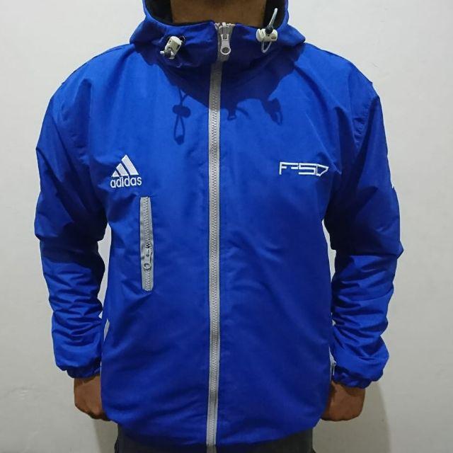 Jual Jaket Parasut Tracker Adidas F50 Blue Biru Taslan Hoodie Jumper Bomber Wp Jumbo Big Size Besar XXL Shopee Indonesia