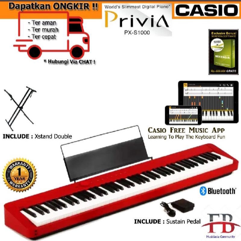 Digital piano Casio Privia PX-S1000 Slim PXS1000 PXS 1000 Hitam