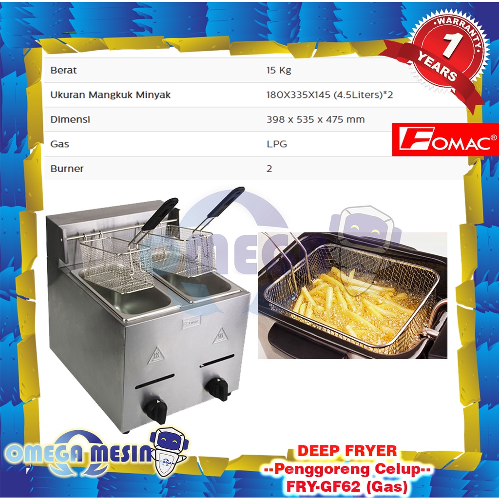 Jual Mesin Penggoreng Celup Gas / Deep Fryer FRY-GF62 FOMAC - Kapasitas ...