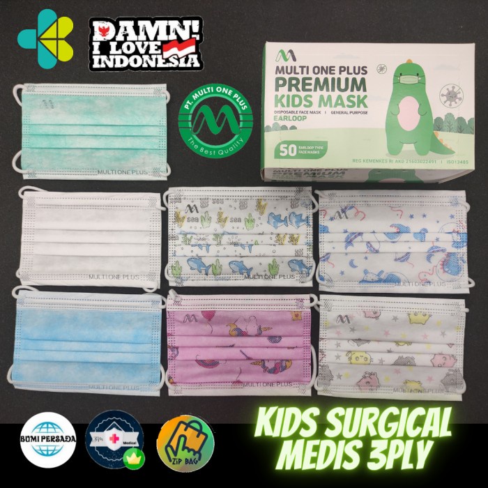 Jual Masker anak Premium Medis Multi one plus Pituwol 3ply Kemenkes isi ...