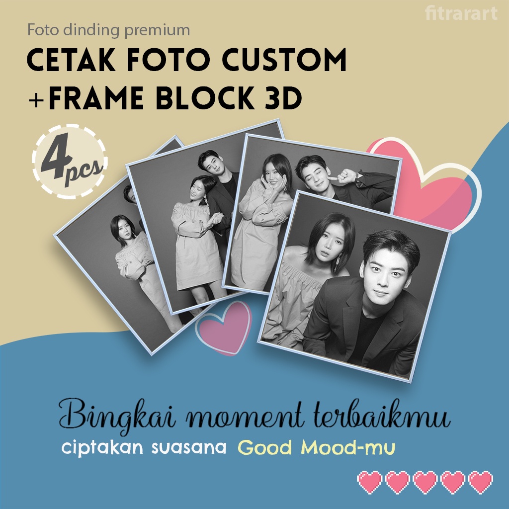 Jual Instawall Foto Cetak Custom Premium 4Pcs + Frame Block 3D White ...