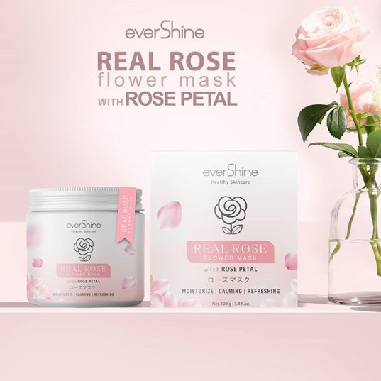 Jual EVERSHINE REAL ROSE FLOWER MASK WITH ROSE PETAL 100GR - MASKER ...