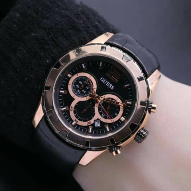 Jual Promo Jam Tangan Pria Cowok Gues Tanggal Dan Chrono Aktif Strap Kulit Premium Hm Free