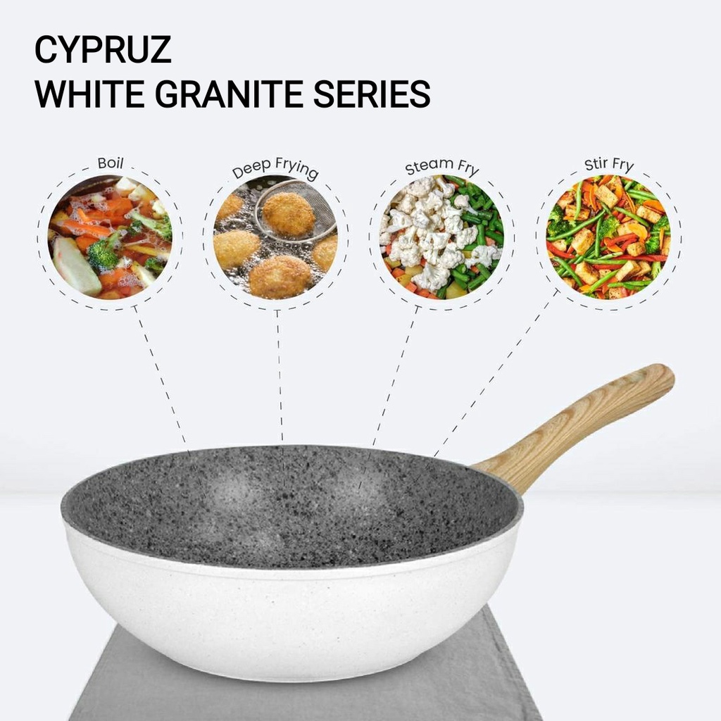 Jual CYPRUZ 20 Dan 24 Cm Fry Wok Frywok Wajan Cekung White Granite Marble Series Pink Ceramic