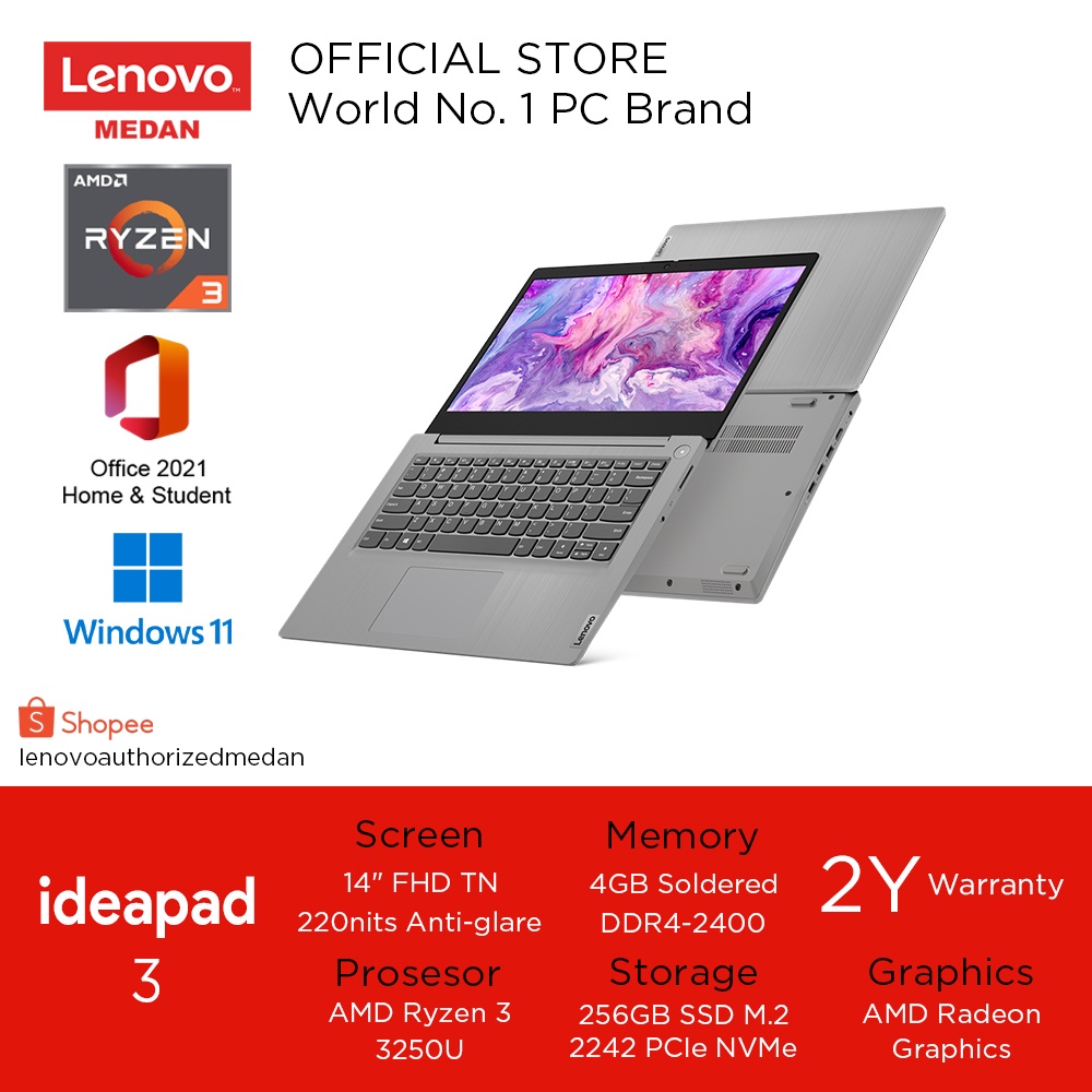 Jual Lenovo IdeaPad 14ADA05 UXID, AMD R3-3250U/4GB/256GB/W11HSL+