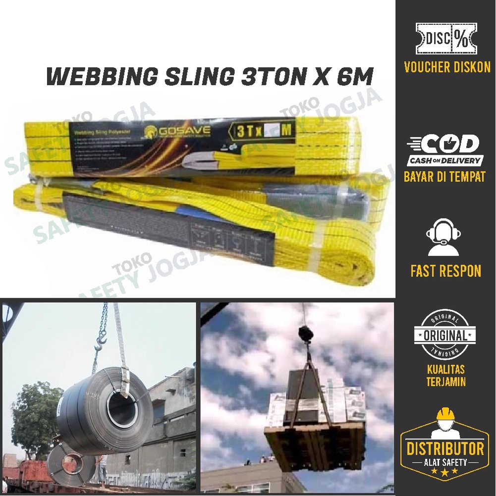 Jual WEBBING SLING POLYESTER TALI PENGANGKAT PENARIK PENGIKAT 3TON X 6M ...