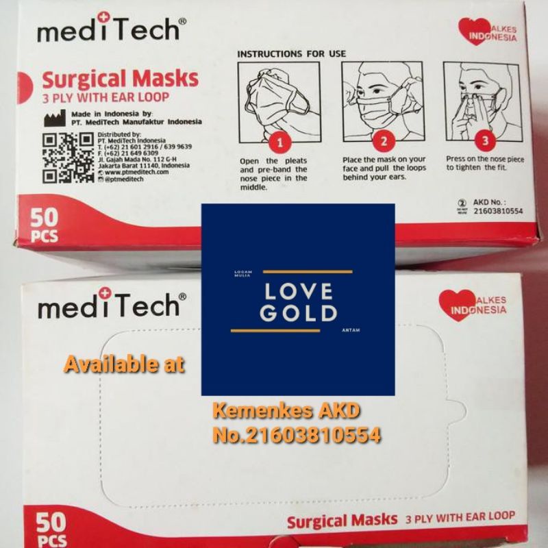 Jual Masker Medis 3ply Headloop Hijab Meditech isi 50pcs(ada embos ...