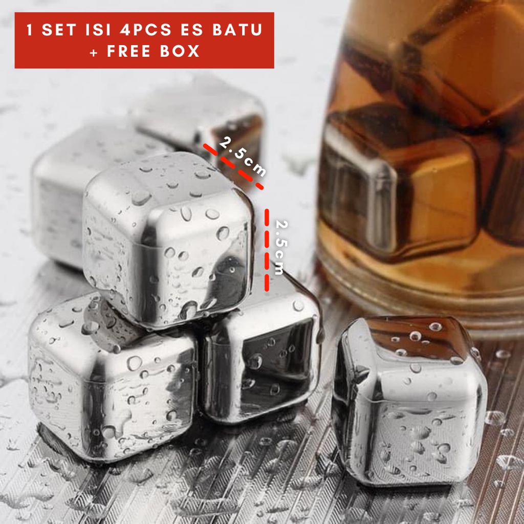 Jual Original Overview of Reusable Stainless Steel Ice Cube 4 PCS / Es