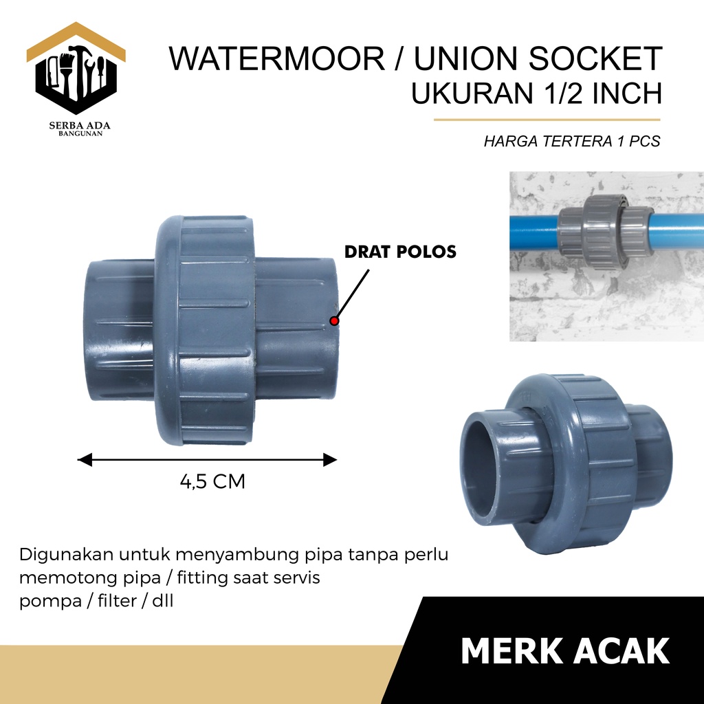 Jual Watermur Watermoor Polos Drat Luar Pvc Inch Water Union Socket Sambungan