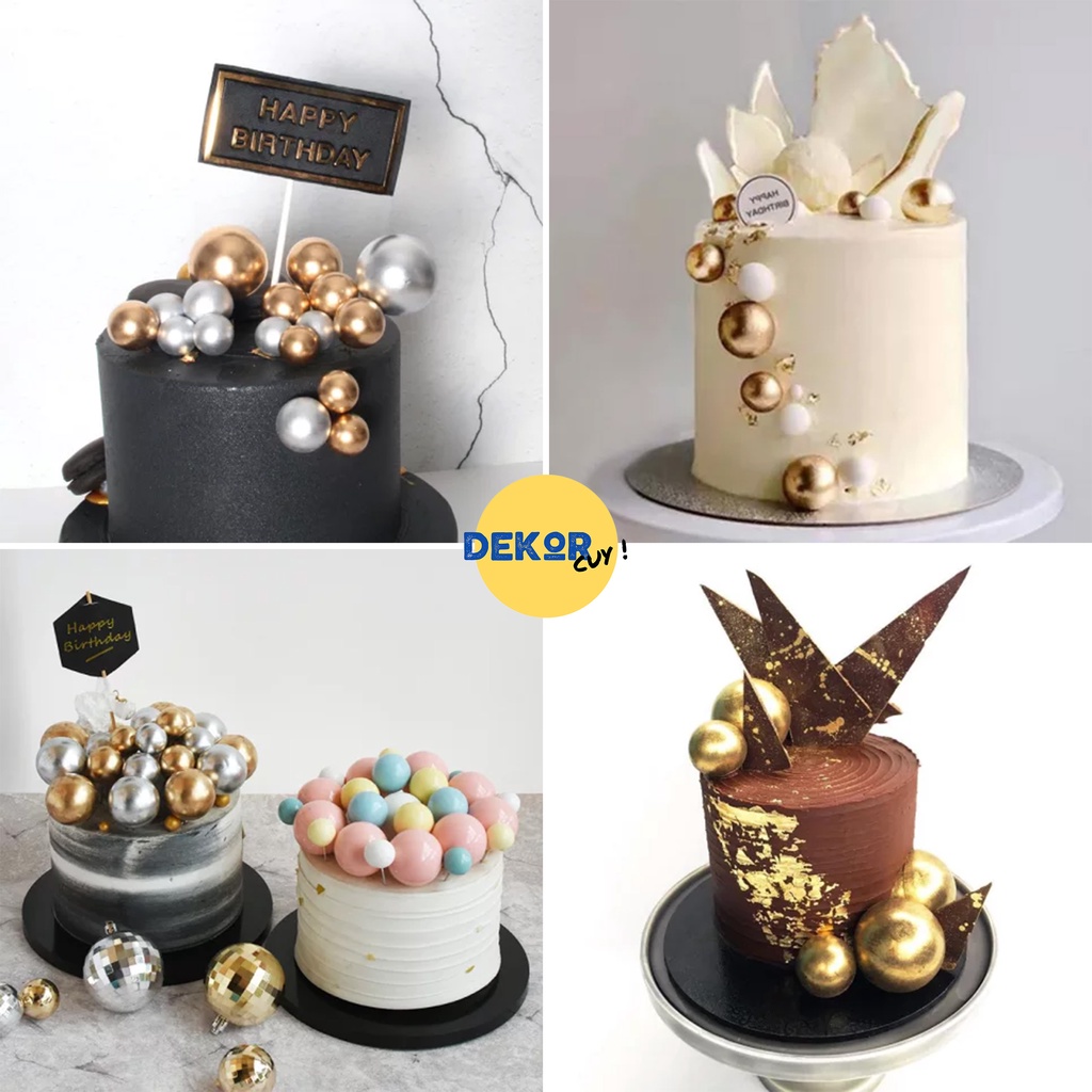 TOPPER BOLA TUSUK GOLD EMAS SILVER CAKE TOPPER KIPAS Hiasan kue ulang tahun Dekorasi Kue Ulang Tahun cake ball warna warni
