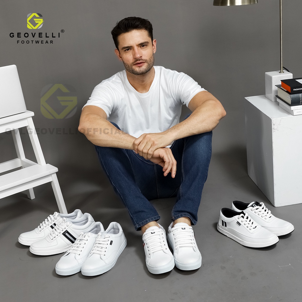 Jual Sepatu Putih Pria Sneakers Casual Kulit Sintetis Kasual Cowok Original Footwear White Kest