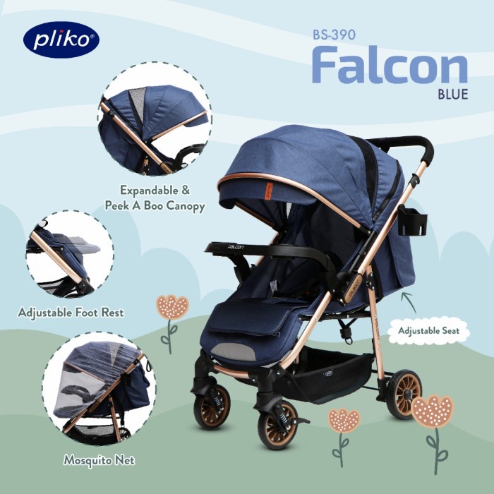 Stroller Bayi Stroller Pliko Falcon 390 Reversible Handle kereta dorong bayi BLUE M1N5 Bermerk Kereta Dorong Balita Stroller Bayi Bisa Dilipat