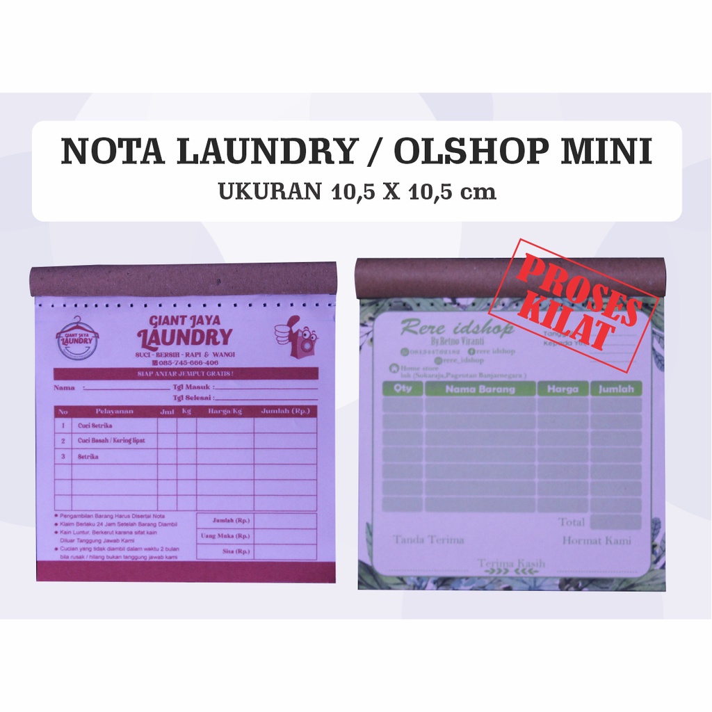 Jual Cetak Nota Laundry Olshop Mini 1 Rangkap 2 Rangkap Shopee