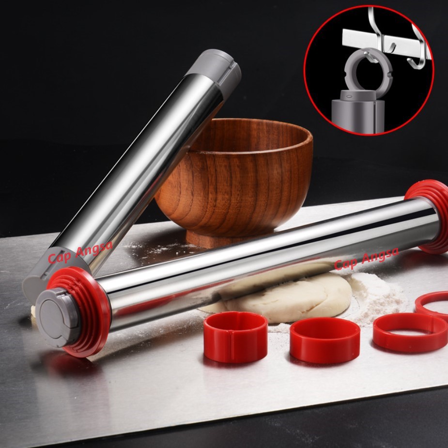 Jual ROLLING PIN ADJUSTABLE THICKNESS STAINLESS STEEL 4 SIZE GILINGAN ...