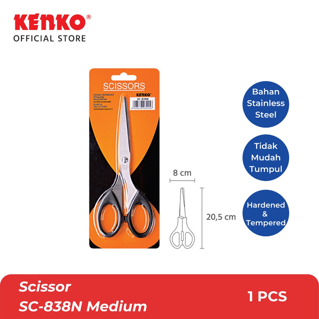 KENKO SCISSOR / Gunting / Alat Pemotong Kertas KS-838N Medium