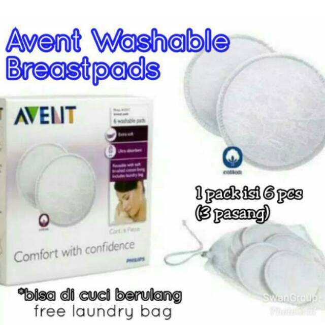 Philips Avent Washable Breast Pads isi 6 pcs bisa dicuci + free