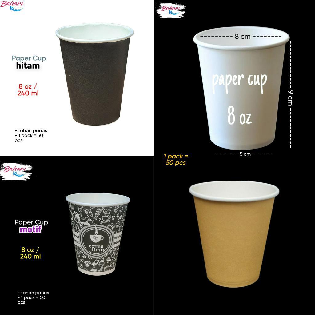 Jual [ 1 dus ] Paper Cup 8oz gelas kertas kopi hitam putih cokelat ...