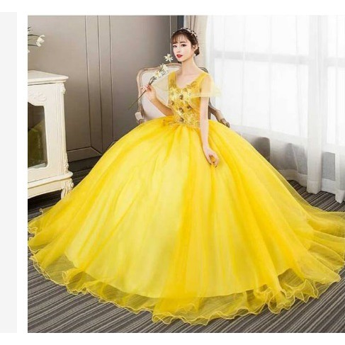 Jual Gaun pesta kuning gaun prewedding kuning dress pesta kuning yellow dress party dress Shopee Indonesia