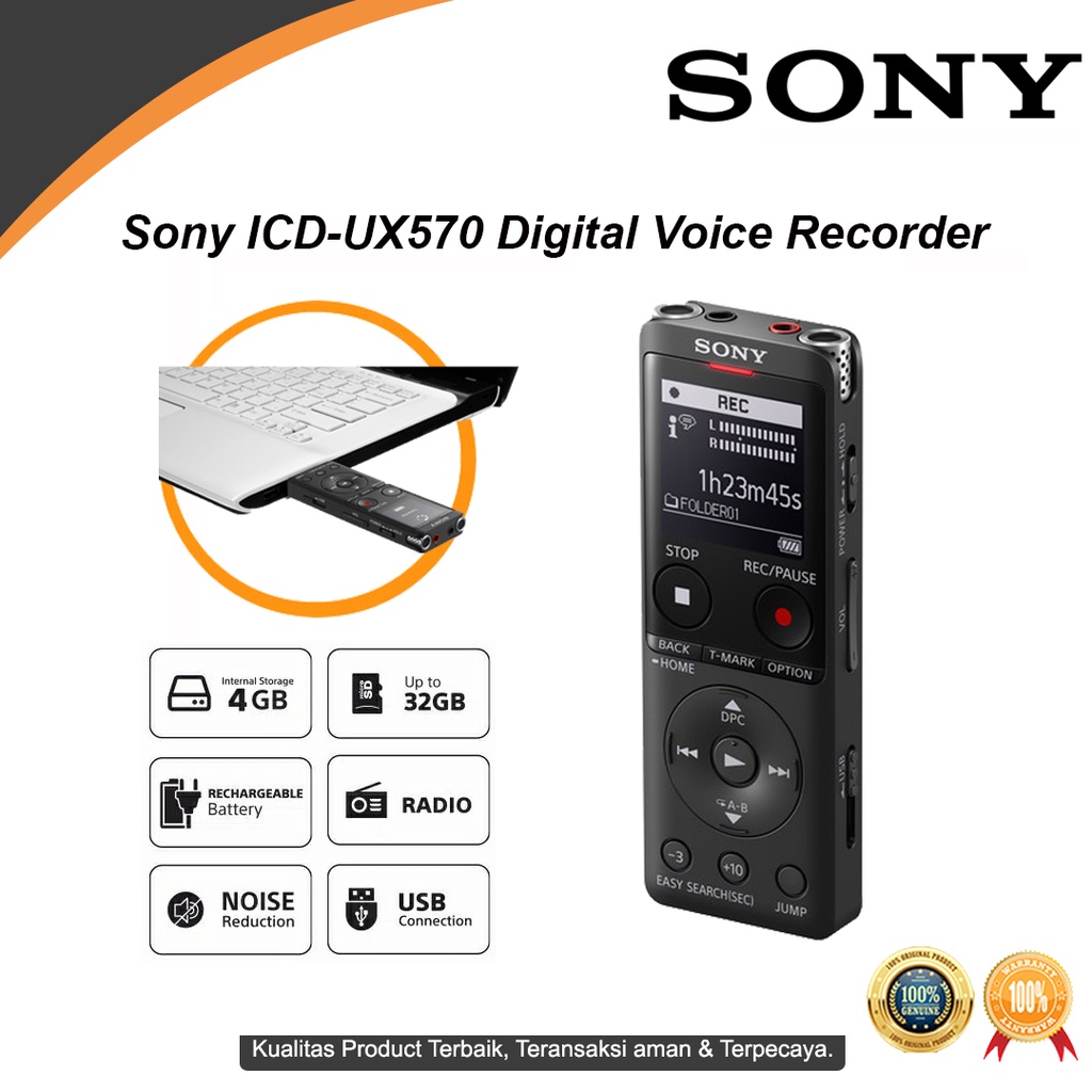 Jual Sony ICDUX570 Stereo Digital Voice Recorder Builtin USB Perekam