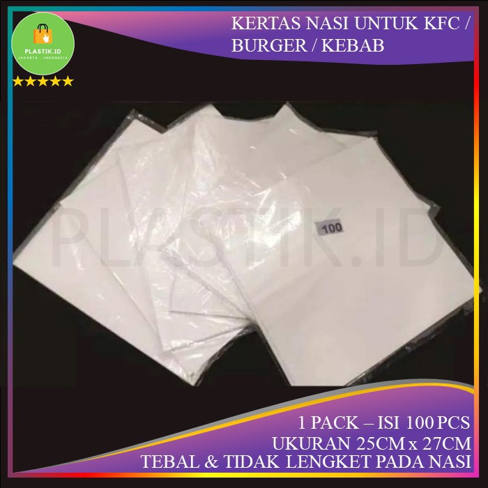 Jual KERTAS NASI KFC PEMBUNGKUS NASI KFC MCD BURGER KEBAB ANTI MINYAK POLOS PAPER WRAP ISI 100