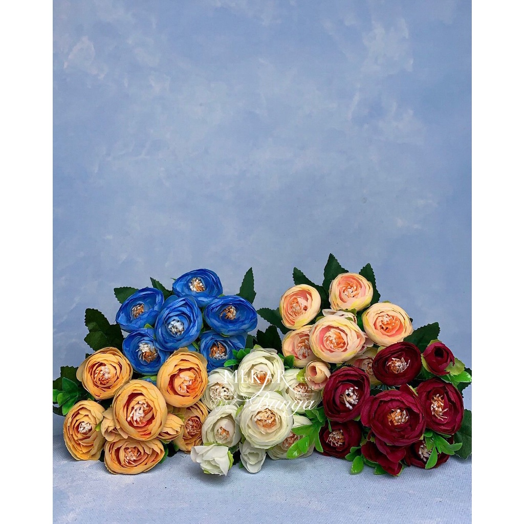 Jual (GD 48) - Bunga Artifisial Rose Ranunculus x6 (+3) Dekorasi ...