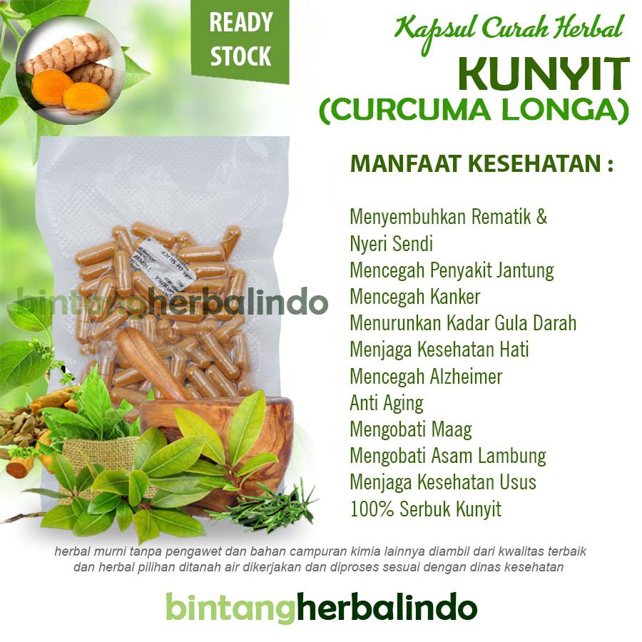 KUNYIT 100 Kapsul Curah Herbal Asam Lambung Jerawat Maag Anti Aging