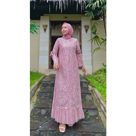 Jual Luna Gamis Kondangan Dress Satin Baju Brukat Tulle Gamis Pesta ...