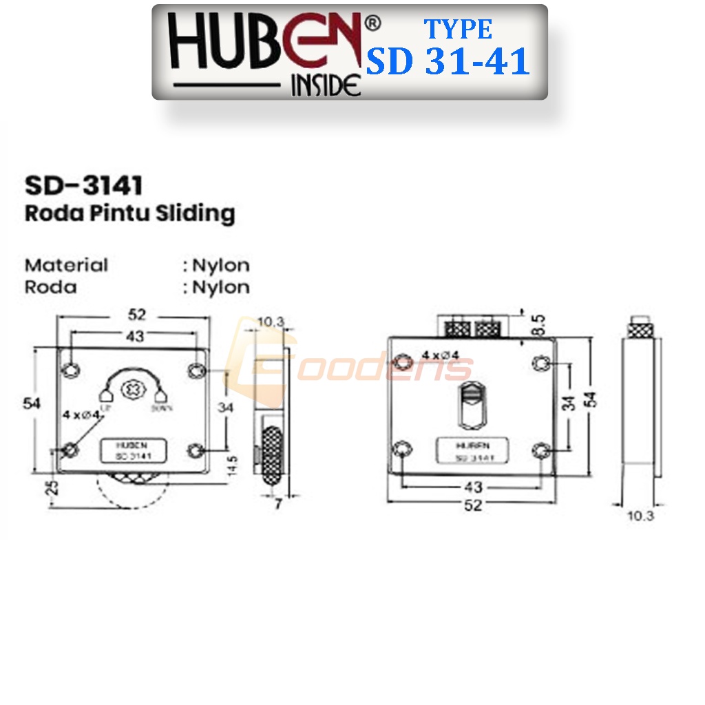 Jual Huben SD-3141 Roda Pintu Lemari Geser - Roda Pintu Sliding ...