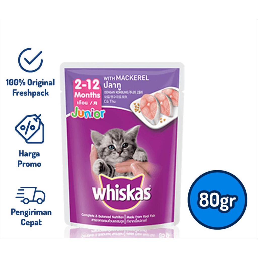 Jual Whiskas Kitten Junior cat Mackerel Makanan Kucing Basah Pouch 80gr