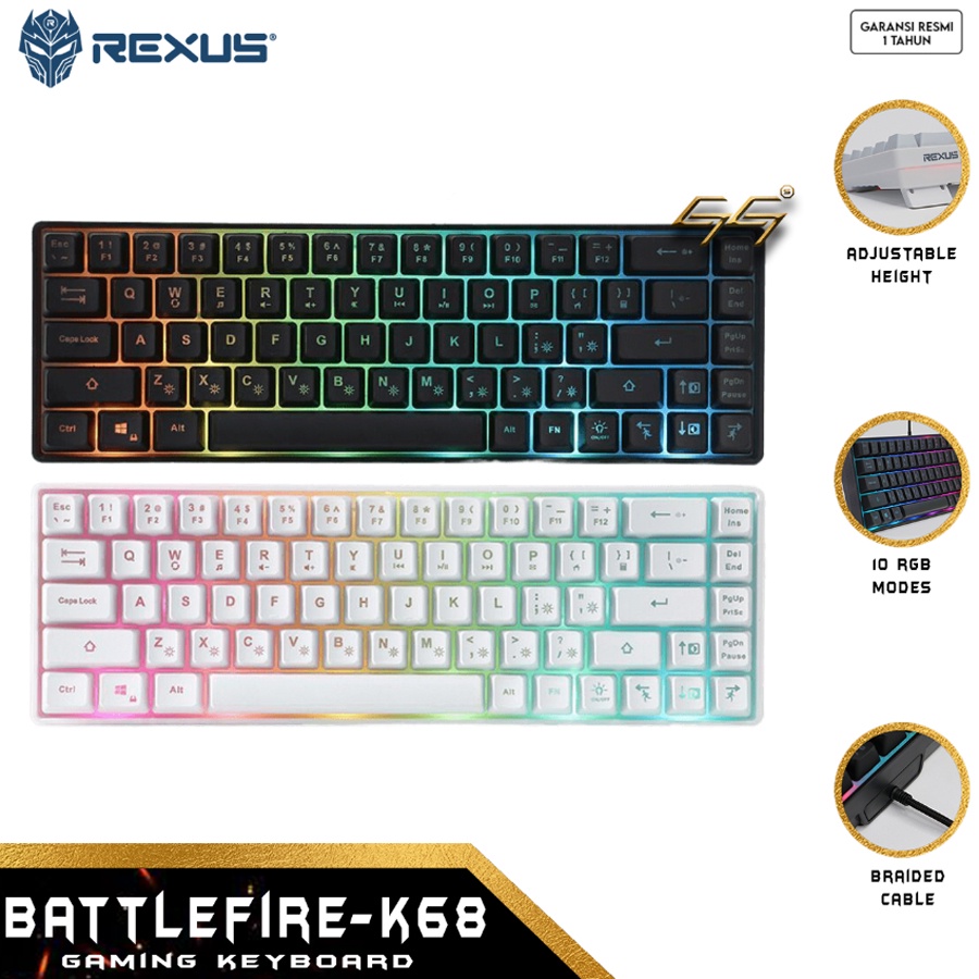 Jual Keyboard Gaming Membrane RGB Mini Layout Rexus Battlefire K68M K