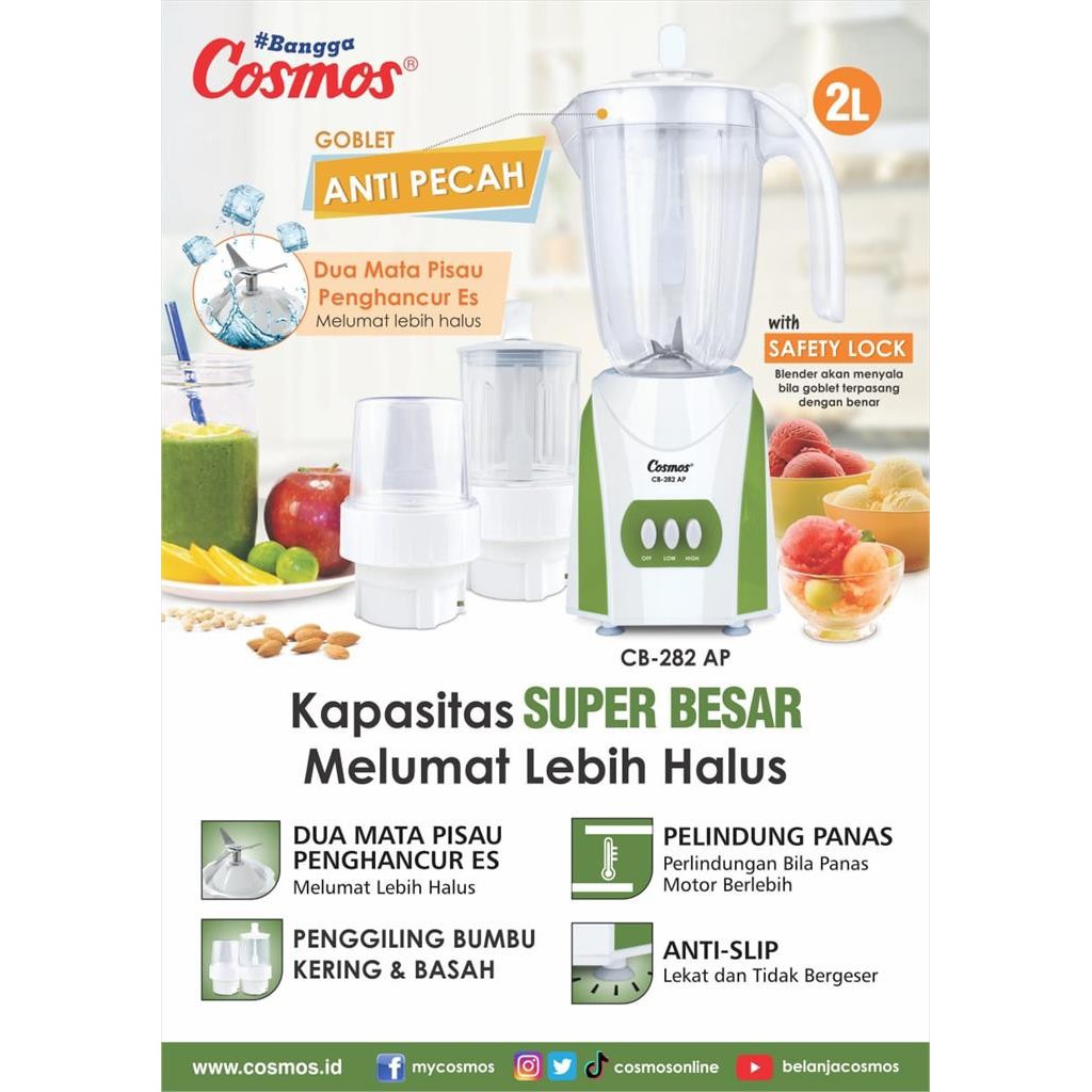 Jual Cosmos Blender Es Batu Ice Crusher Anti Pecah 2 Liter CB282 AP 3 ...