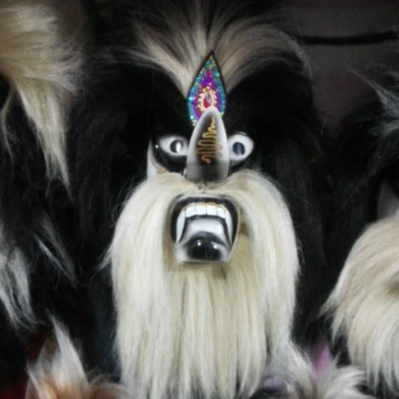 Jual topeng bujang ganong ponorogo rambut sintetis hitam kombinasi