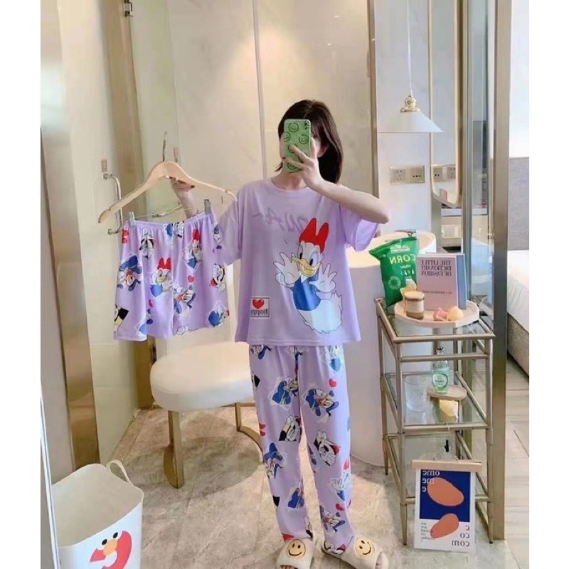 Jual JC- Set Piyama Wanita 3in1 Import / Stelan Piyama Oversize 3in1 ...