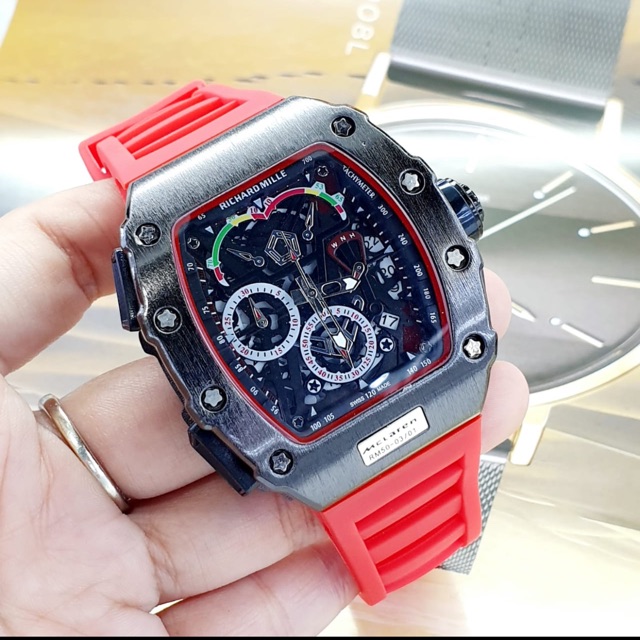 Jam Tangan Pria RM 50 03 01 Mclaren Strap Rubber Crono Dan Tanggal Aktiv Body Hitam Diameter 4 5CM