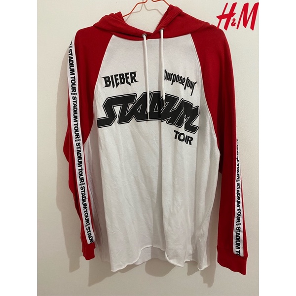 Jual H M Justin Bieber Purpose Tour Stadium Tour Hoodie Red White PRELOVED Shopee Indonesia