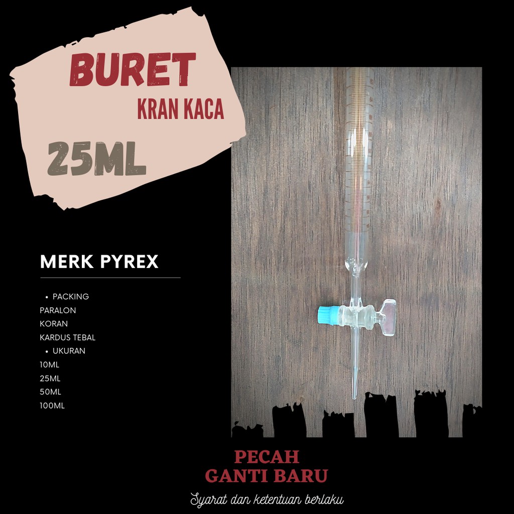 Jual Buret 25ml Kran Kaca Merk Pyrex Burette Glass Alat Titrasi Shopee Indonesia