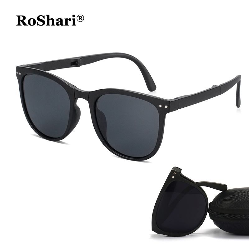 Jual Roshari R026 New Folding Polarized Sunglasses For Men Women Free Get Glasses Box Shopee