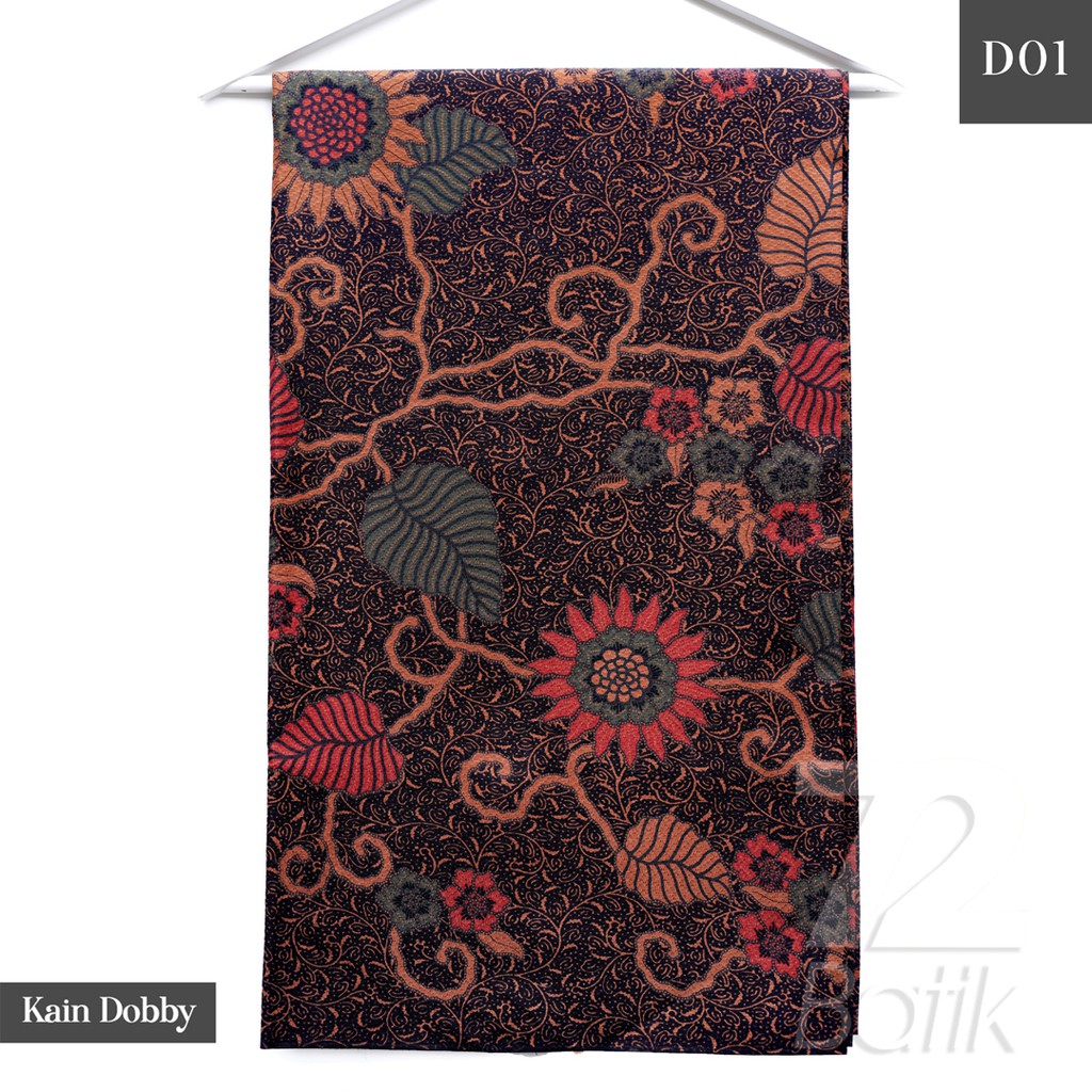 Jual KAIN BATIK PREMIUM Dobby Motif Kembang Warna Hitam Orange Oranye ...