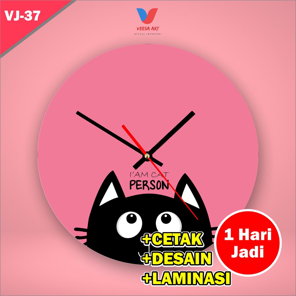 Jual Dekorasi Ruangan Jam dinding Kecil Unik Black Pink Cat Kamar Tidur