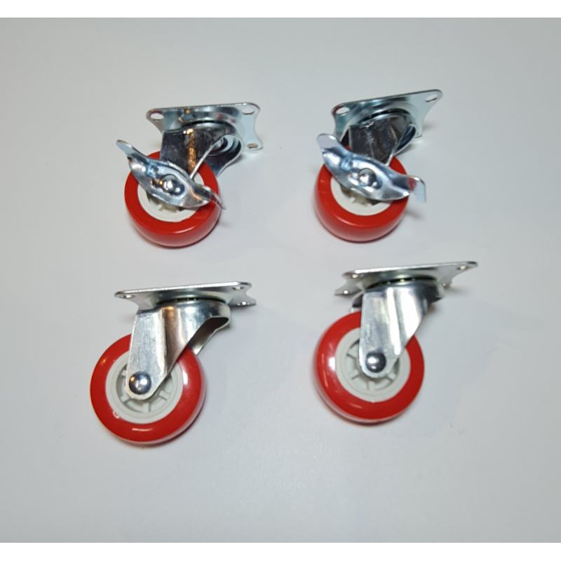 Jual Roda Pu merah 2 inch rem/hidup | Shopee Indonesia