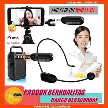 Microphone Mic Clip On Wireless UHF Youtuber PRANK VLOG Untuk Smartphone HP Kamera DSLR